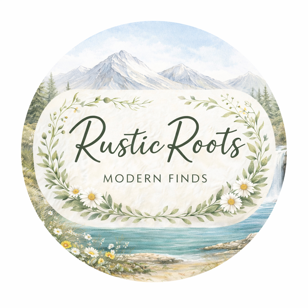 Rustic Roots & Modern Finds lifestyle blog logo representing family, from-scratch cooking, home, and clean living.